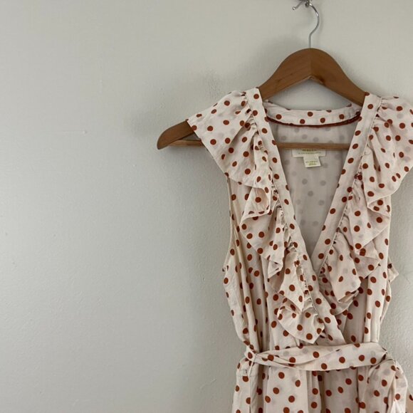 Anthropologie Maeve Cream Rust Polka Dot Ruffled Tie Waist Mini Dress Size XXS - Picture 7 of 7